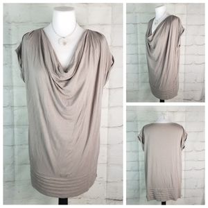 Soya Concept XL Taupe Draped Neck Cap Sleeve Top